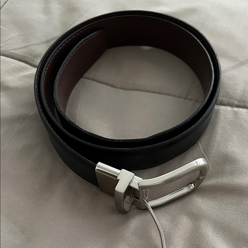 Men's Black/Brown Reversible Belt with Silver Buckle